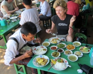 Eating at a roadside restaurant in Burma; photo courtesy of Gabrielle Yetter